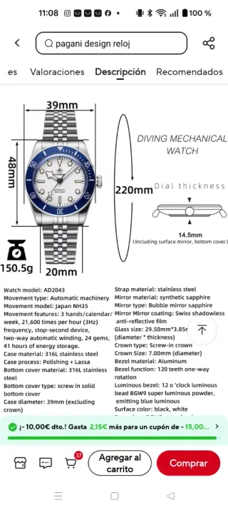 Addiesdive AD 2043 Reloj Automático