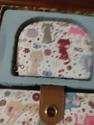 Conjunto cartera y monedero gatitos