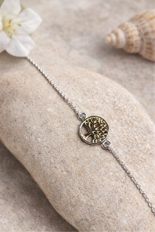 Pulsera Plata Árbol de la Vida Dorado