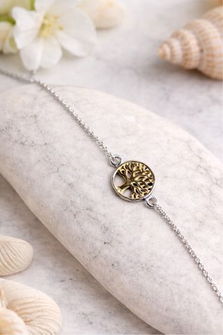 Pulsera Plata Árbol de la Vida Dorado