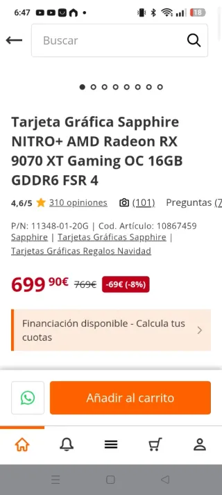 Tarjeta Gráfica Sapphire NITRO+ AMD Radeon RX 9070