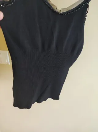 Top Mango Negro Pedrería Talla S