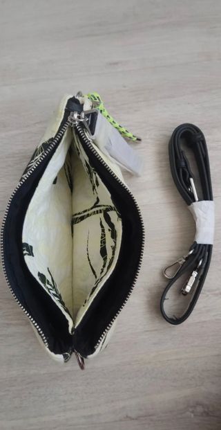 Bolso bordado algodón orgánico y piel