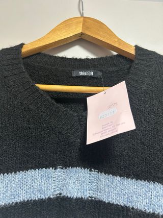 Jersey Mujer Talla M Negro, Blanco y Azul