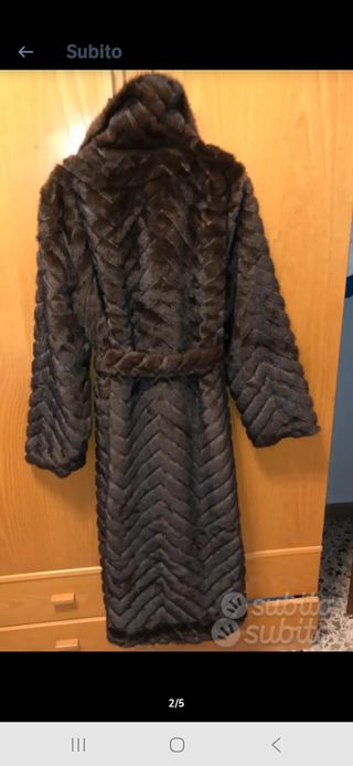 Cappotto lungo sintetico marrone