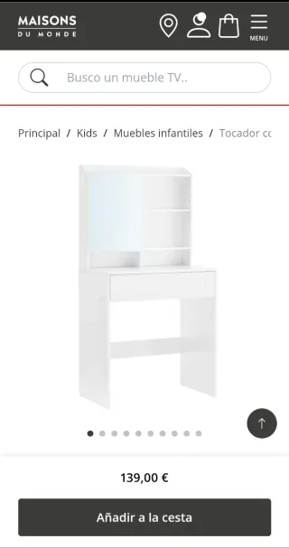 Tocador blanco con espejo y cajón