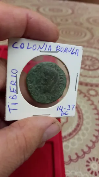 Moneda Romana Tiberio Colonia Romula.