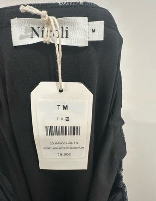 Vestido largo brillo negro y plateado