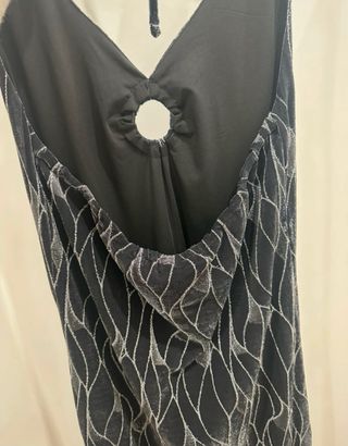 Vestido largo brillo negro y plateado