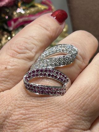 Sortija Oro Blanco 18kt Zafiro Rosa Diamantes