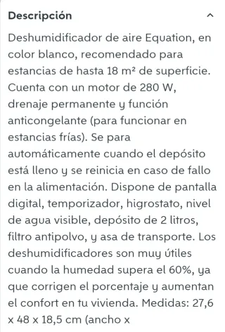 Deshumidificador Equation Blanco