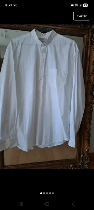 Camisa blanca cuello mao unisex