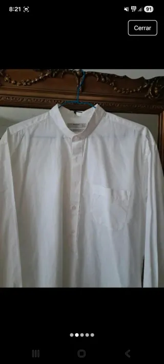 Camisa blanca cuello mao unisex