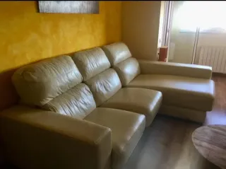 Sofá Chaiselongue Piel Beige