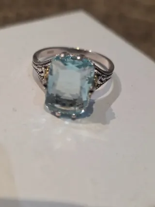 Anillo Plata Ornamental Piedra Azul