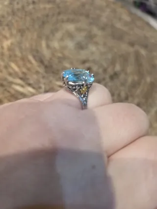 Anillo Plata Ornamental Piedra Azul