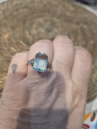 Anillo Plata Ornamental Piedra Azul