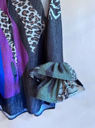 Camicia donna con brillantini multicolor con volant