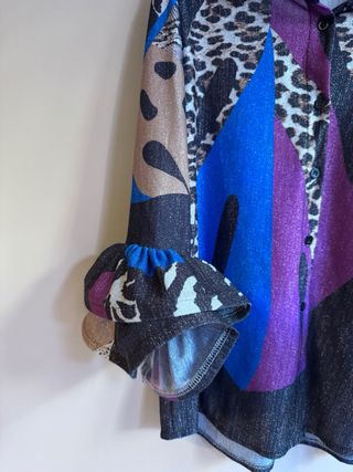 Camicia donna con brillantini multicolor con volant