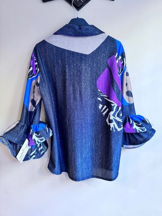 Camicia donna con brillantini multicolor con volant