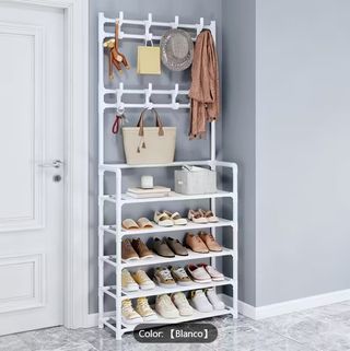 Scaffale scarpiera con appendiabiti - 5 livelli, Bianca