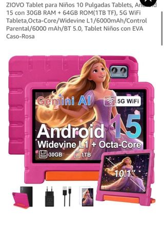 Tablet ZIOVO android15 Niños Rosa 30GB RAM •NUEVA•