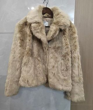 Abrigo Bershka Piel Sintética Beige/Marrón