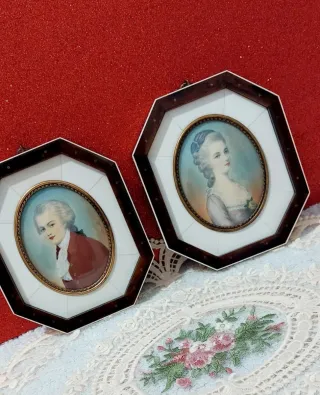 2 Cuadros Retratos Antiguos Octogonales