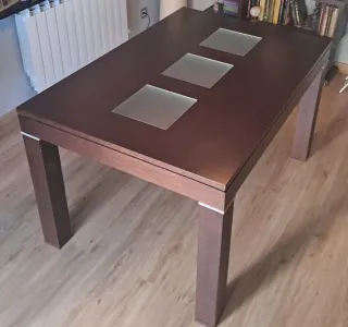 Mesa de comedor madera y cristal extensible