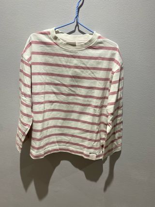 Camiseta niña rayas rosa y blanco Talla 6-7 años