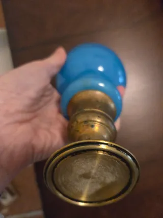 Pomo Escalera Antiguo Azul Latón