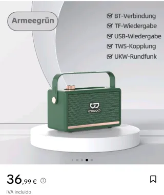 Altavoz Portátil potente Verde y Dorado