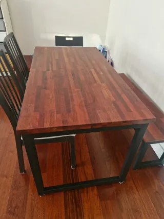 Mesa comedor y banco madera/metal