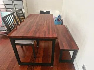 Mesa comedor y banco madera/metal