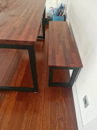Mesa comedor y banco madera/metal