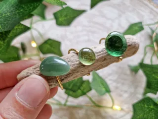 Anillo ajustable piedra verde y plata