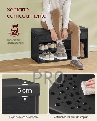 Banco scarpiera con cuscino nero - Vasagle