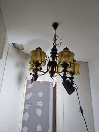 Lámpara antigua latón y cristal