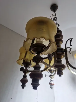 Lámpara antigua latón y cristal