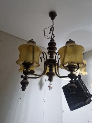 Lámpara antigua latón y cristal