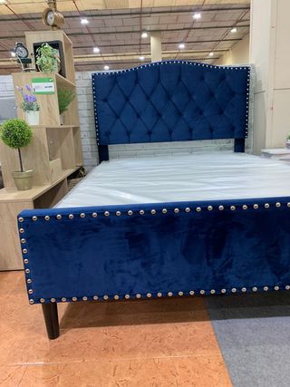 Cama Matrimonio Capitoné Azul 135x190cm