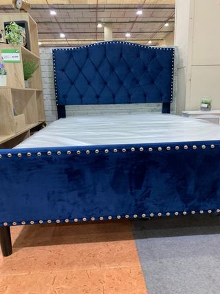 Cama Matrimonio Capitoné Azul 135x190cm