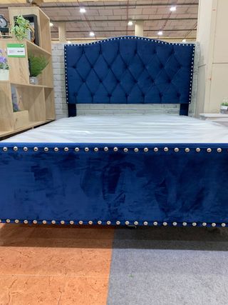 Cama Matrimonio Capitoné Azul 135x190cm