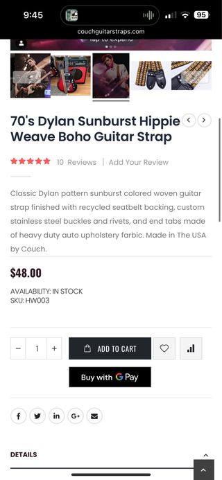 Correa de guitarra Couch 70s Dylan Sunburst