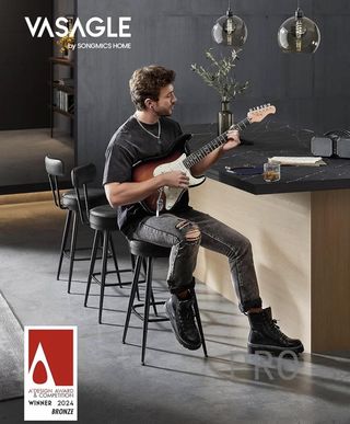 Set di 2 sgabelli da bar VASAGLE EKHO, sgabelli girevoli con schienale, in similpelle con cuciture, stile moderno, altezza 65 cm, per cucina, nero