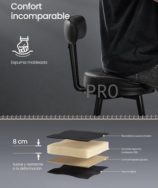 Set di 2 sgabelli da bar VASAGLE EKHO, sgabelli girevoli con schienale, in similpelle con cuciture, stile moderno, altezza 65 cm, per cucina, nero