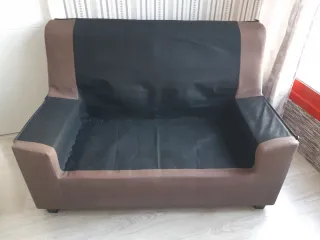 Sofá de 2 plazas beige y marrón