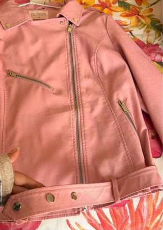 Chaqueta efecto cuero rosa Talla XL