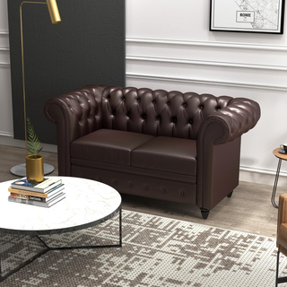 Divano 2 Posti Stile Chesterfield in Finta Pelle,