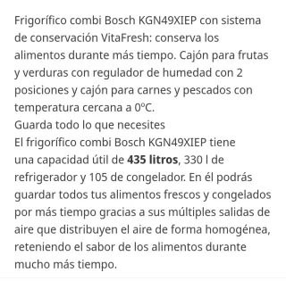 Nevera Bosch 70cm Ancho con sistema Vitafresh